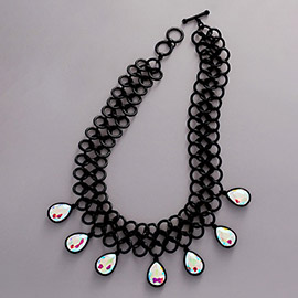 Teardrop Stone Cluster Embellished Chunky Chain Toggle Necklace