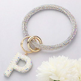 -P- Bling Studded Monogram Charm Bracelet Keychain