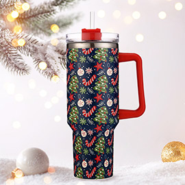 Christmass Tree Candy Cane Ornament Patterned 40oz Stainless Steel Tumbler