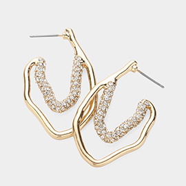 Stone Paved Pointed Abstract Metal Wire Hoop Earrings