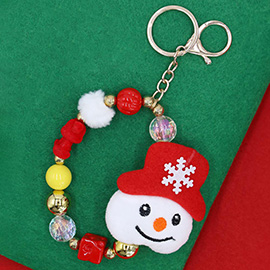 Snowman Plush Doll Pointed Charm Beaded Stretch Christmas Keychain