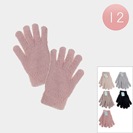 12Pairs - Fuzzy Plain Gloves