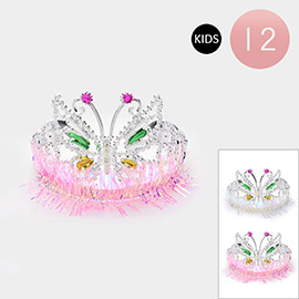 12PCS - Kids Stone Accented Butterfly Pointed Feather Princess Tiara