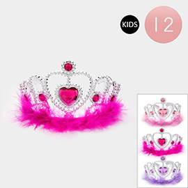 12PCS - Kids Stone Accented Heart Pointed Feather Princess Tiara