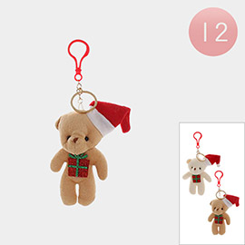 12PCS - Santa Hat Christmas Gift Bear Keychains