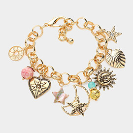 Zodiac Hear Moon Star Charm Chunky Bracelet