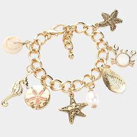 Seahorse Starfish Shell Sand Dollar Crab Charm Chunky Bracelet