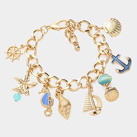 Anchor Starfish Seahorse Shell Charm Chunky Bracelet