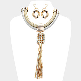 Oversized Rhinestone Tassel Pointed Abstract Statement Necklace