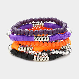 6PCS - Halloween Theme Beaded Stretch Multi Layered Bracelets