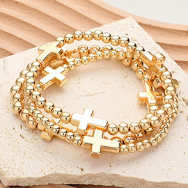 Metal Cross Pointed Ball Beaded Stretch Multi Layered Bracelets