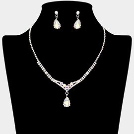 Teardrop Stone Pointed Rhinestone Paved Necklace