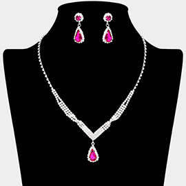 Teardrop Stone Pointed Rhinestone Paved Necklace