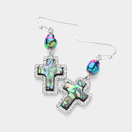 Abalone Cross Dangle Earrings