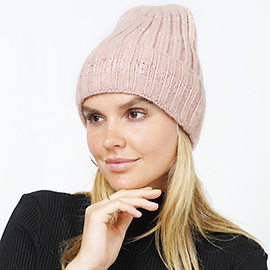 Sequin Strioe Knit Beanie Hat