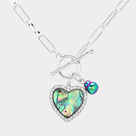 Abalone Heart Pendant Paperclip Chain Toggle Necklace