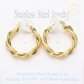 Stainless Steel Twisted Hoop Pin Catch Earrings