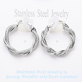 Stainless Steel Twisted Hoop Pin Catch Earrings