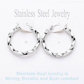 Twisted Stainless Steel Hoop Pin Catch Earrings