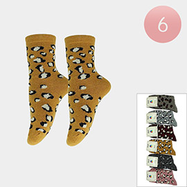 6PAIRS - Wool Blend Warm Crew Leopard Printed Socks