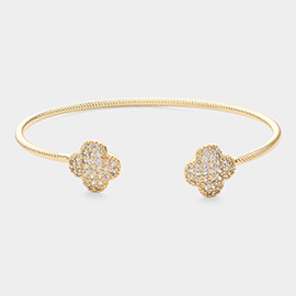 CZ Stone Embellished Quatrefoil Tip Cuff Bracelet