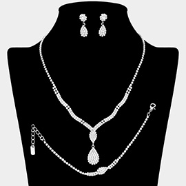 Rhinestone Paved Teardrop Pointed Necklace Jewelry Set