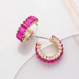 Baguette Stone Cluster Hoop Earrings