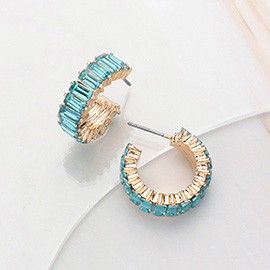 Baguette Stone Cluster Hoop Earrings