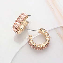 Baguette Stone Cluster Hoop Earrings