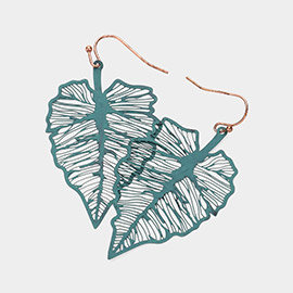 Metal Filigree Leaf Dangle Earrings