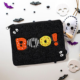 BOO Message Seed Beaded Mini Pouch Bag