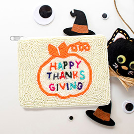 HAPPY THANKSGIVING Message Seed Beaded Mini Pouch Bag