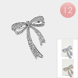 12PCS - Stone Paved Bow Pin Brooches