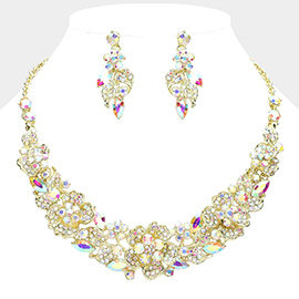 Rhinestone Paved Flower Embellished Evening Necklace