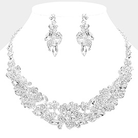 Rhinestone Paved Flower Embellished Evening Necklace