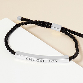 White Gold Dipped CHOOSE JOY Message Bar Pointed Rope Adjustable Cinch Pull Tie Bracelet