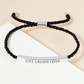 White Gold Dipped LIVE LAUGH LOVE Message Bar Pointed Rope Adjustable Bracelet