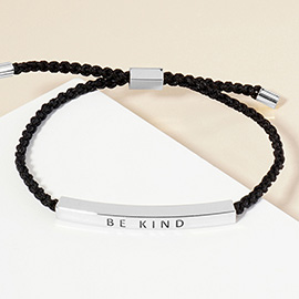 White Gold Dipped BE KIND Message Bar Pointed Rope Adjustable Bracelet