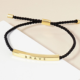 Gold Dipped BRAVE Message Bar Pointed Rope Adjustable Cinch Pull Tie Bracelet