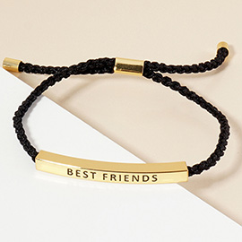 Gold Dipped BEST FRIENDS Message Bar Pointed Rope Adjustable Cinch Pull Tie Bracelet