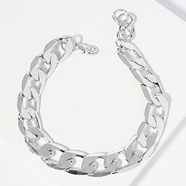 White Gold Dipped Flat Cuban Chain Bracelet