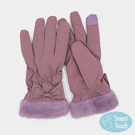 Bow And Faux Fur Cuff Fleece Smart Touch Gloves