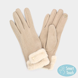 Double Faux Fur Cuff Fleece Smart Touch Gloves