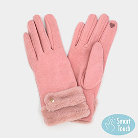 Double Faux Fur Cuff Fleece Smart Touch Gloves