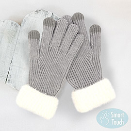 Faux Fur Cuff Smart Touch Knit Gloves