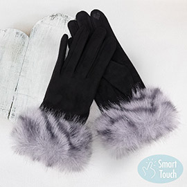 Mixed Color Faux Fur Cuff Smart Touch Gloves