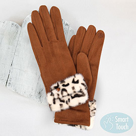 Leopard Faux Fur Cuff Smart Touch Gloves