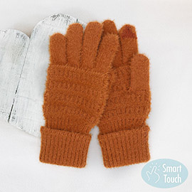 Fuzzy Cable Knit Smart Touch Gloves