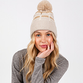 Cozy Color Blocked Pom Pom Beanie Hat