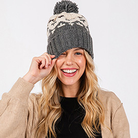 Aztec Pattern Pom Pom Beanie Hat